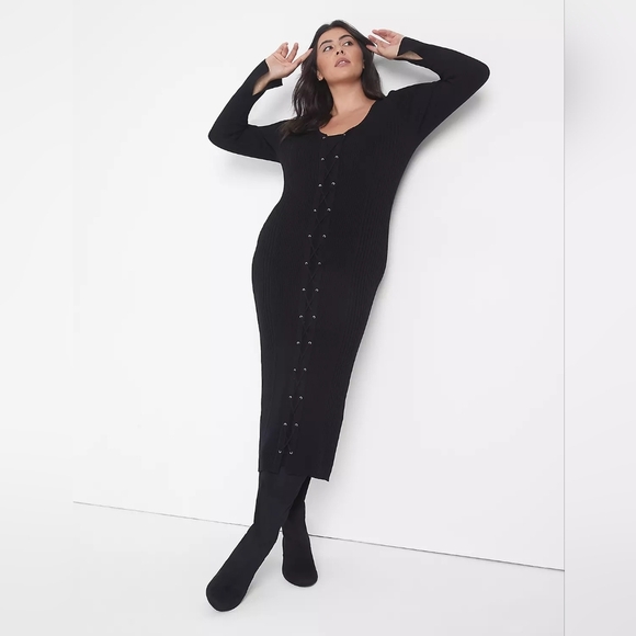 Womens Lane Bryant Black Long Sleeve Dress Rayon/Nylon Knit Dress Sz 22/24 - Picture 2 of 7